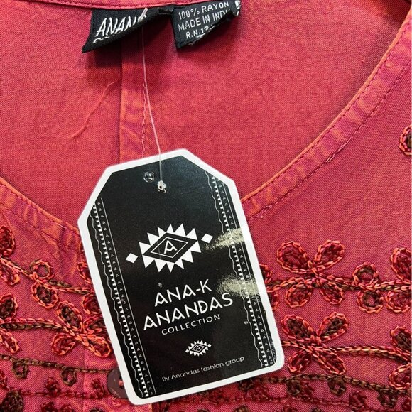 NWT Anandas Collection Womens Tunic Blouse Large Red Embroidered Casual Boho Top - Picture 4 of 13